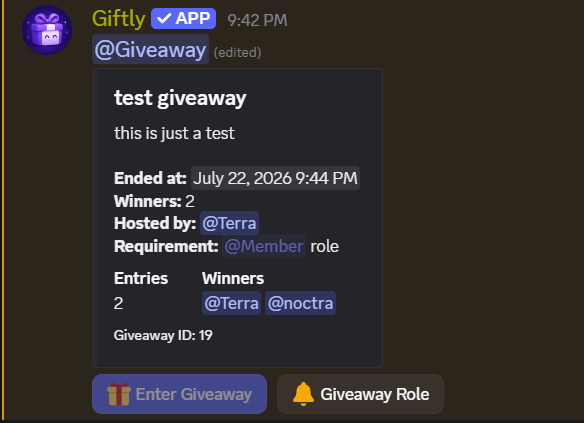 ended giveaway