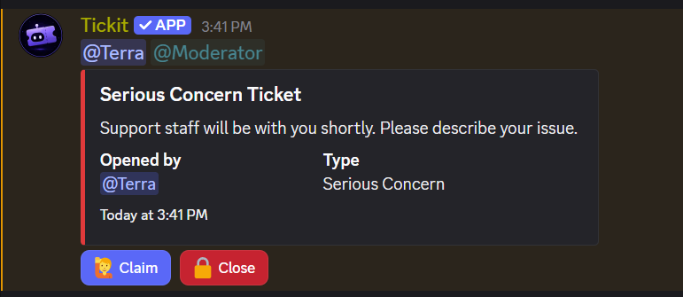 Serious concern ticket